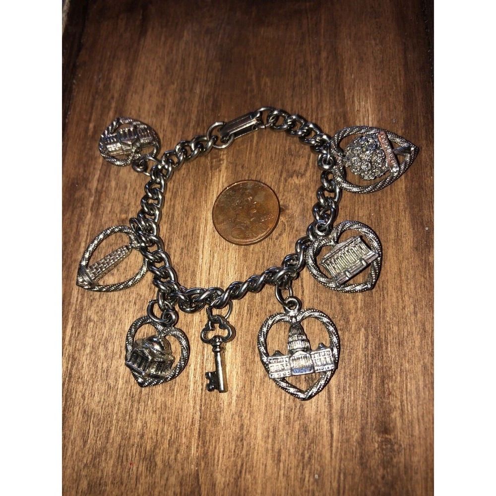 Washington DC Heart Charms Bracelet Cherry Blossom Capitol White House Silver